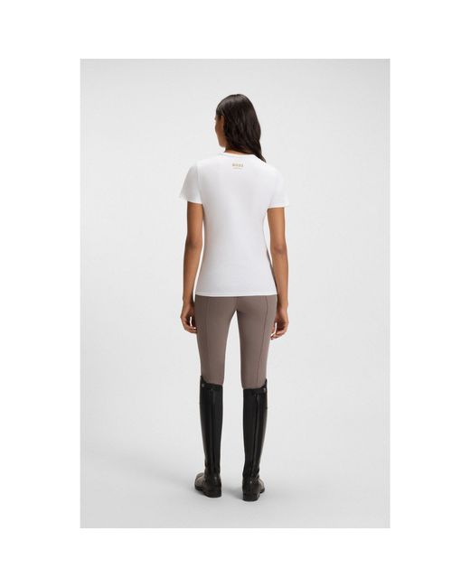 Boss White Equestrian Stretch-Cotton T-Shirt With Double B Monogram