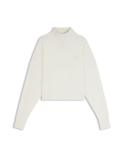 HUGO White Kurzer Rollkragenpullover Mit Happy Logo-Stickerei