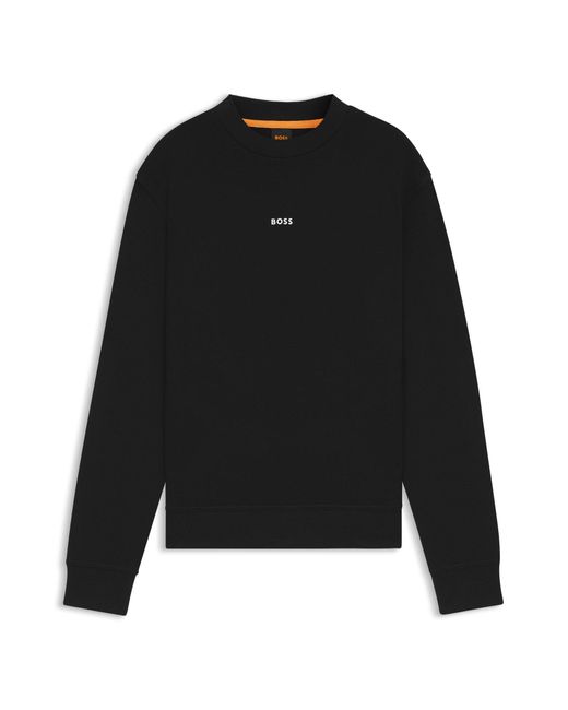 Boss Relaxed-Fit Sweatshirt Aus Baumwoll-Terry Mit Kontrast-Logo in Black für Herren