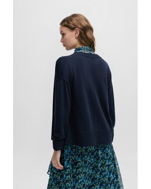 Boss Blue Regular-fit Cardigan With Button Front
