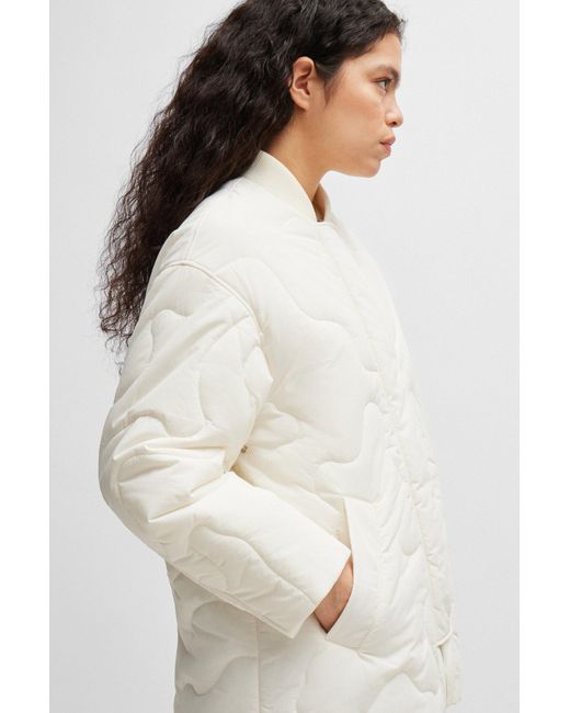 Boss White Quilted Jacket With Water-repellent Finish