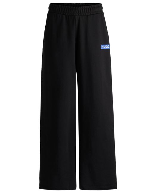 HUGO Black Relaxed-fit Tracksuit Bottoms With Logo Print