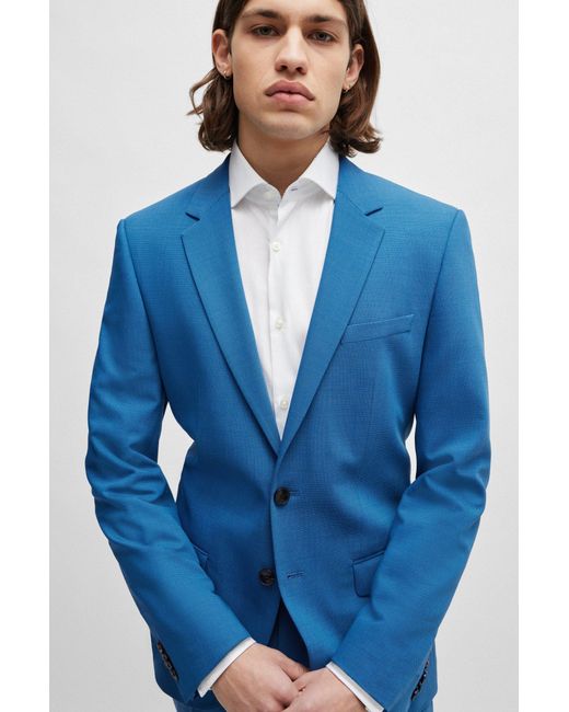 HUGO Blue Slim-fit Suit In Stretch Twill for men