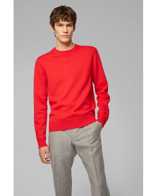 BOSS by Hugo Boss Crew Neck Sweater In A Double Faced Wool Cotton Blend