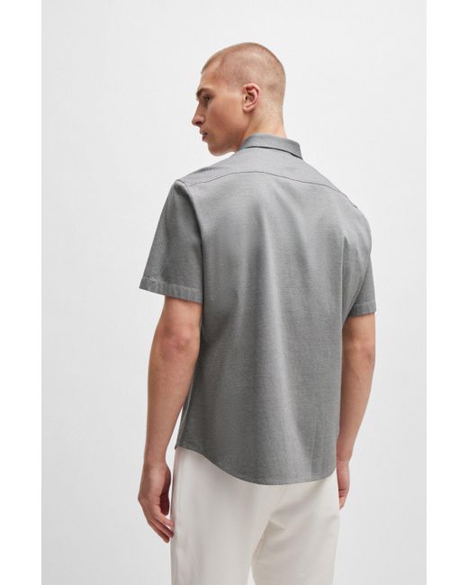 Boss Regular-Fit Baumwoll-Hemd aus Piqué-Jersey in Gray für Herren