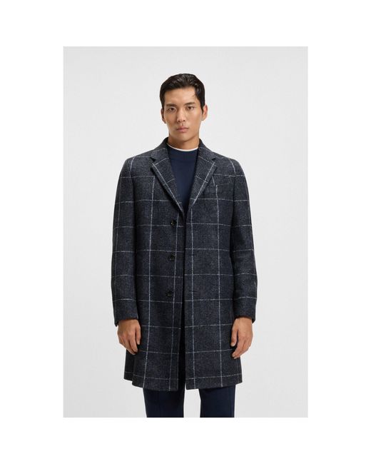 Boss Blue Slim-Fit Coat With Plain Check for men