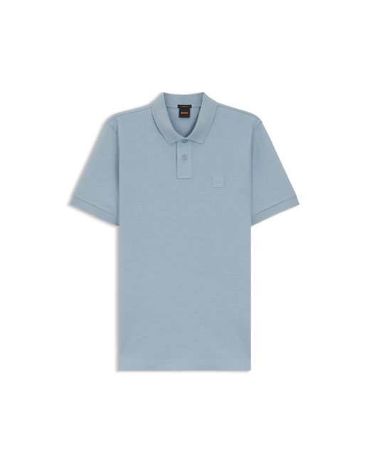Boss Blue Stretch-Cotton Slim-Fit Polo Shirt With Logo Patch for men