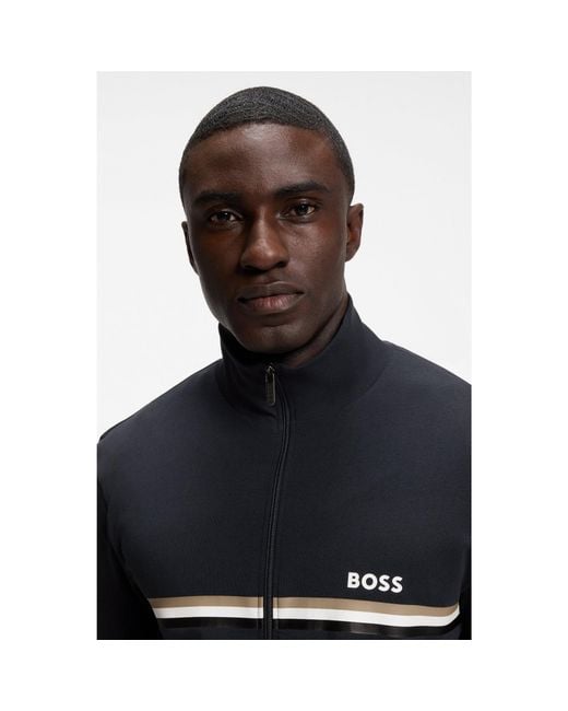 Boss Black Stretch-Cotton Tracksuit Set With Logo And Signature Stripe for men