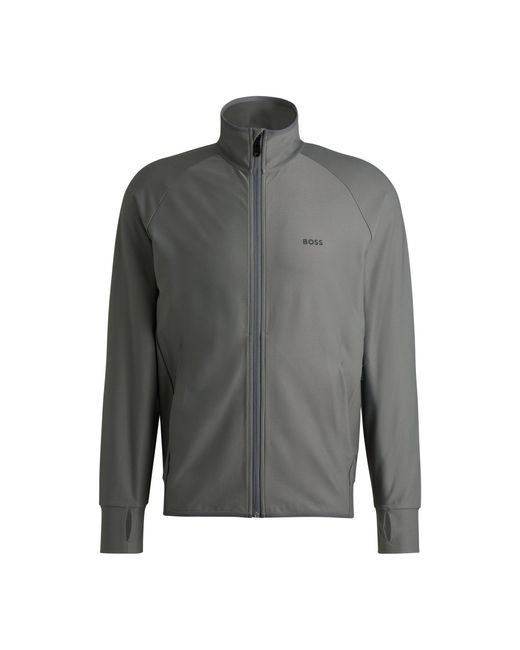 Boss Gray Zip-Up Sweatshirt With Decorative Reflective Logo for men