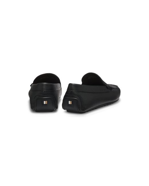 Boss Black Tumbled-Leather Loafers With Driver Sole for men
