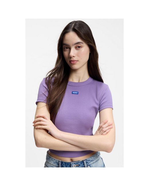 HUGO Purple Slim-Fit Cropped T-Shirt