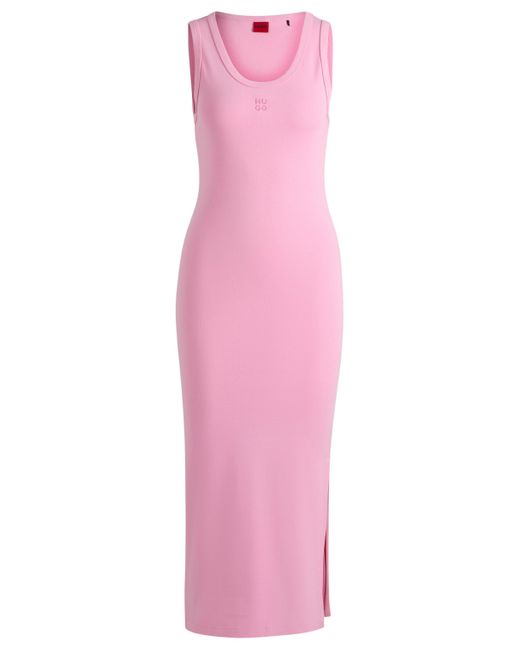 HUGO Pink Langes Kleid aus Stretch-Jersey mit Stack-Logo