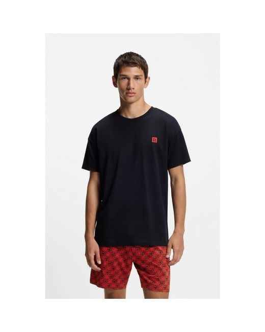 HUGO Black Stretch-Cotton Pyjamas With Stacked Logos for men