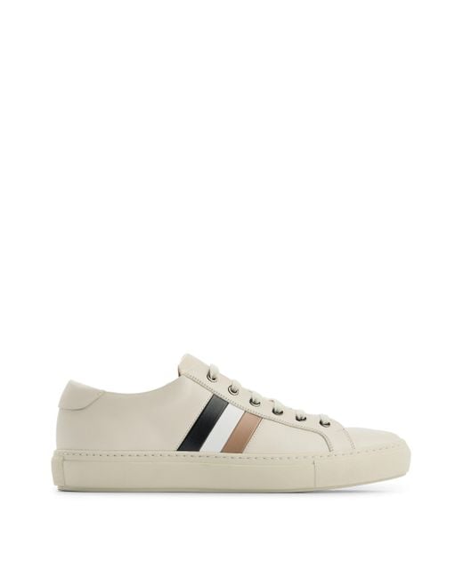 BOSS by Hugo Boss White Italian-made Leather Trainers With Signature Stripe for men
