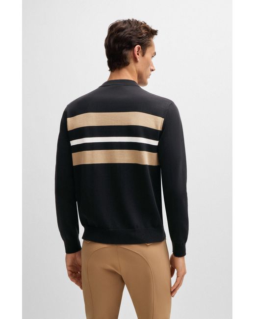 Boss Reitsport-Pullover Aus Baumwolle Mit V-Ausschnitt Und Kontrastfarbenen Streifen in Black für Herren