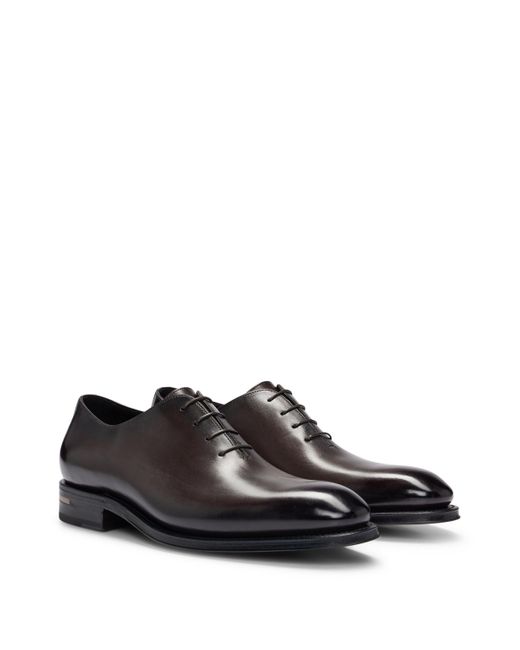 Boss Black Leather Oxford Shoes With Burnished Effect for men