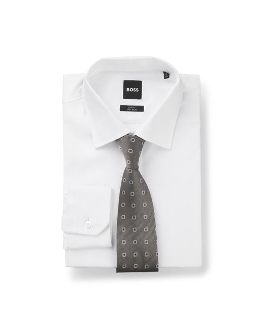 Boss Gray Jacquard-Pattern Tie for men
