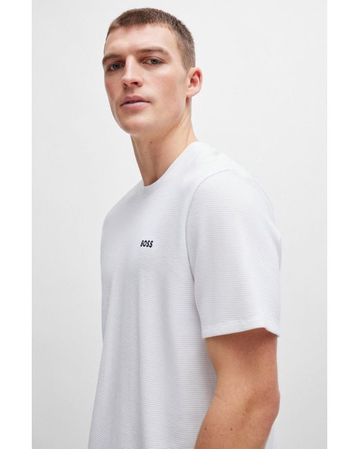 T-shirt de pyjama en coton mélangé à logo brodé Boss pour homme en coloris White