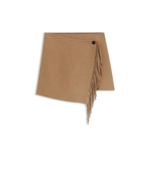 Boss Natural Wrap Mini Skirt With Fringing