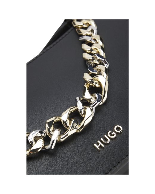 HUGO Black Faux-Leather Crossbody Bag With Decorative Chain