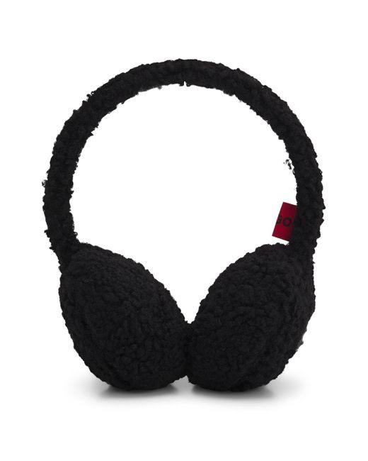 Cache-Oreilles En Peluche Avec Logo Brodé Revisité HUGO en coloris Black