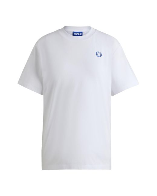 HUGO White Cotton-jersey T-shirt With Logo Badge