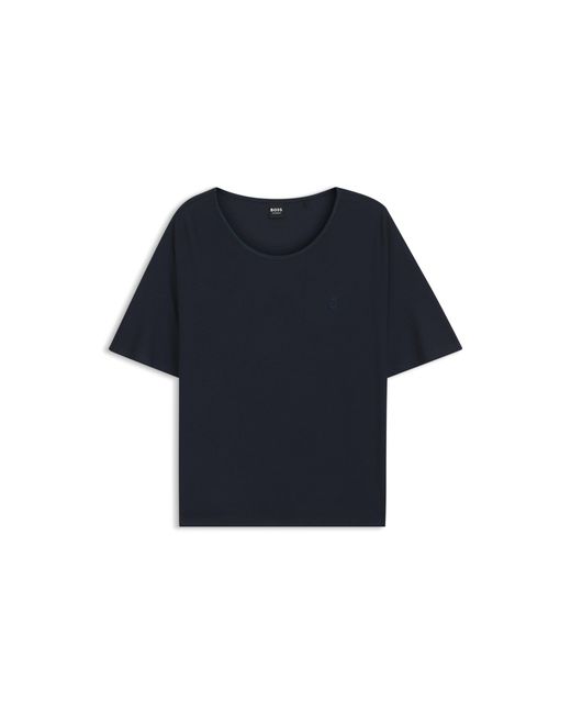 Boss Blue Ribbed-Jersey Pyjama Top With Double B Monogram
