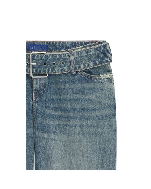 HUGO Blue Baggy-Fit Jeans With Denim Belt