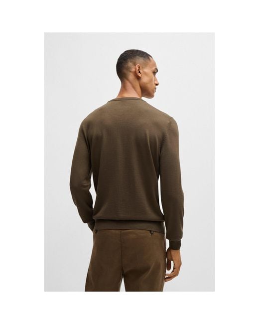 Boss Brown Virgin-Wool Regular-Fit Sweater With Embroidered Logo for men