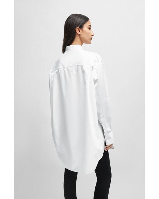 Boss White Naomi x Longline-Bluse aus Baumwolle mit knitterfreiem Finish