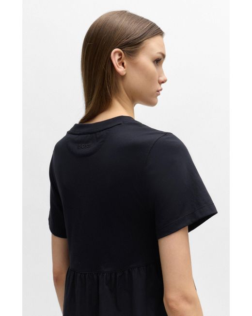 Boss Black Kleid aus Baumwoll-Jersey mit asymmetrisch gestuftem Rock