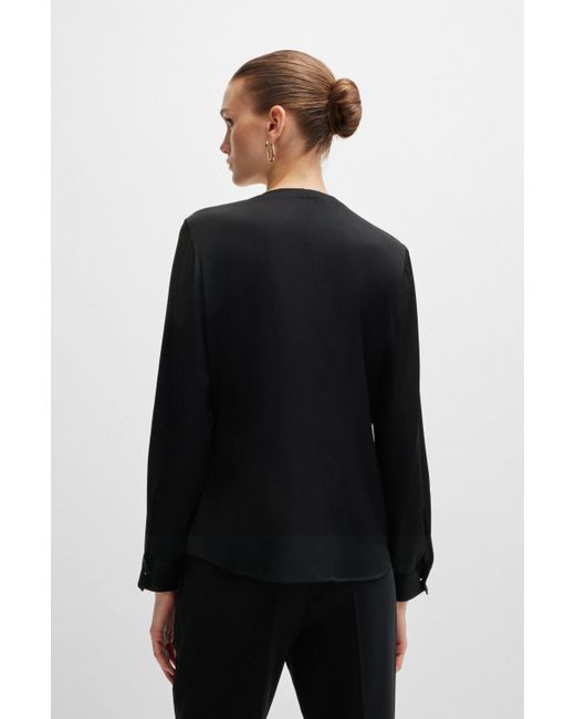 Boss Black Bluse aus elastischem Crêpe de Chine mit gerafftem Ausschnitt