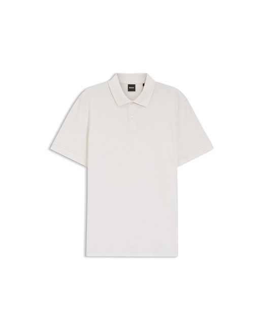 Boss White Cotton Polo Shirt With Bubble Structure for men