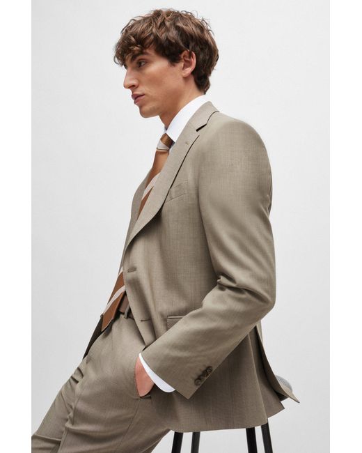 Boss Natural Regular-fit Suit In Melange Wrinkle-resistant Cloth for men
