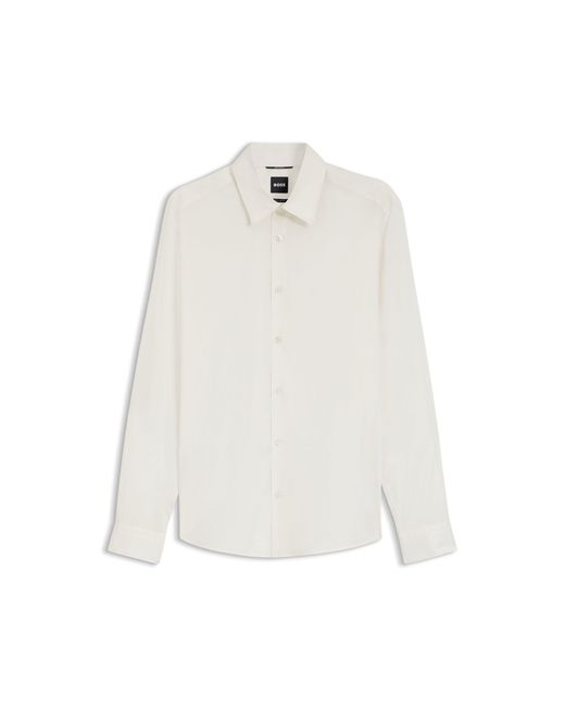 Boss White Performance Regular-Fit Shirt With Micro Pattern for men