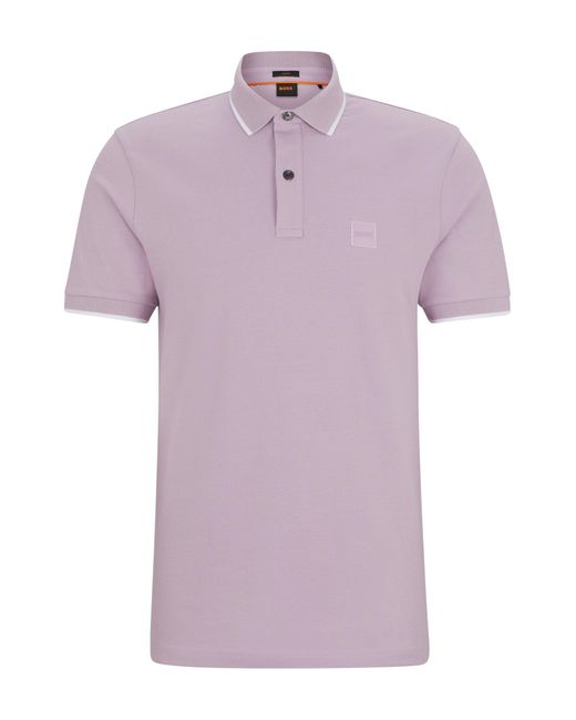 Boss Purple Slim-fit Polo Shirt In Washed Stretch-cotton Piqué for men