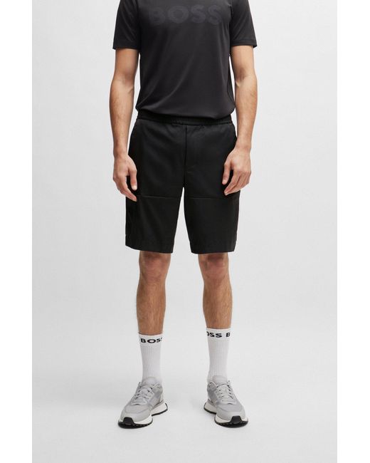 Boss Black Slim-fit Shorts In Water-repellent Twill for men