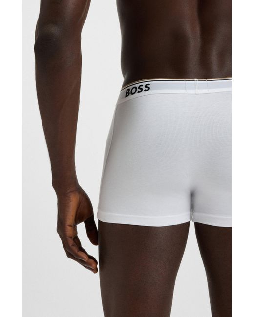 Boss White Three-Pack Of Stretch-Cotton Trunks With Logo Waistbands for men