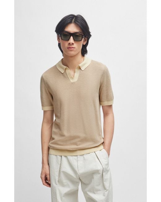 Boss Natural Polo Sweater With Open Collar for men