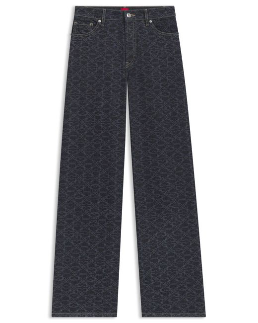 HUGO Blue Jeans Aus Denim Mit Extra Weitem Beinverlauf Und Monogramm-Laser-Print