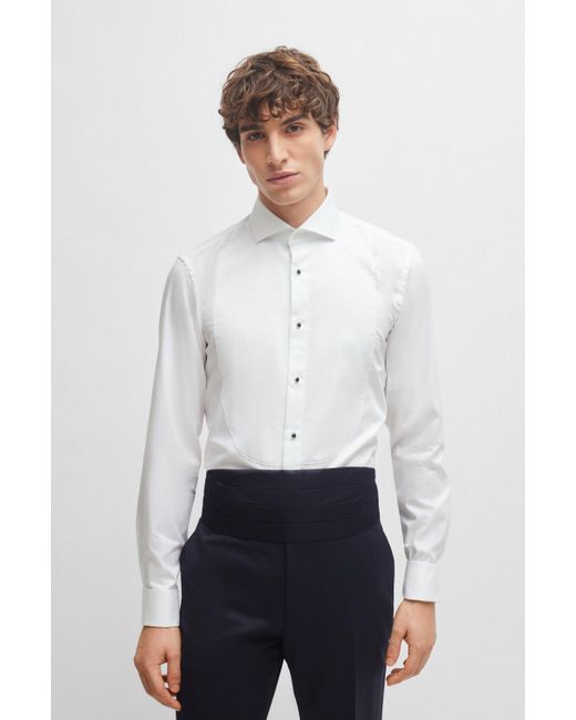 Boss Slim-Fit Hemd aus elastischer Baumwoll-Popeline mit bügelleichtem Finish in White für Herren