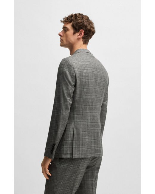 Boss Gray Slim-fit Suit In Checked Virgin Wool for men