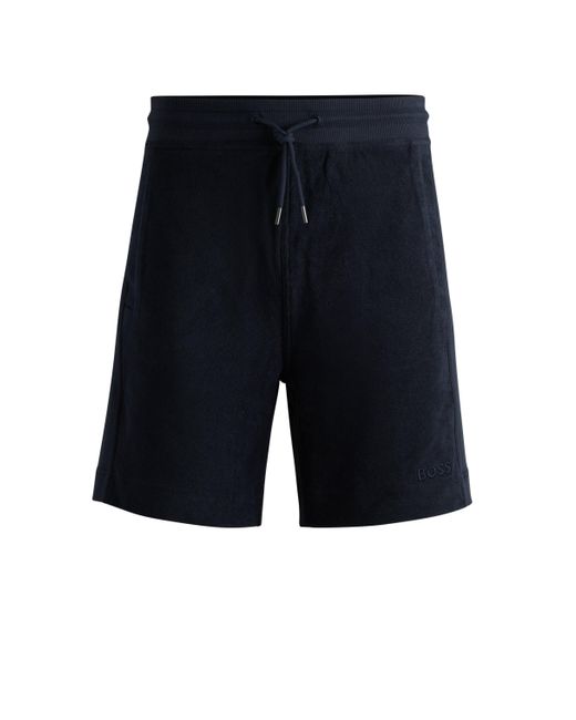 Boss Regular-fit Shorts Van Katoenen Badstof Met Logostiksel in het Blue voor heren