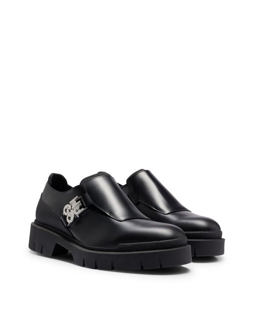 Chaussures à boucle en cuir brossé avec logo revisité HUGO pour homme en coloris Black