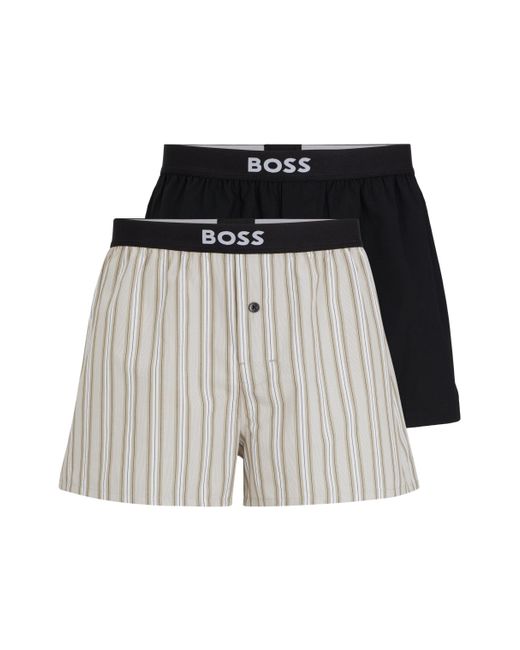 Boss Zweier-Pack Pyjama-Shorts aus Baumwolle mit Logo-Bund in Black für Herren