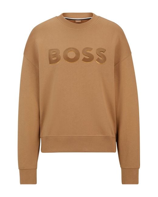 Boss Natural Cotton-terry Sweatshirt With Logo Detail