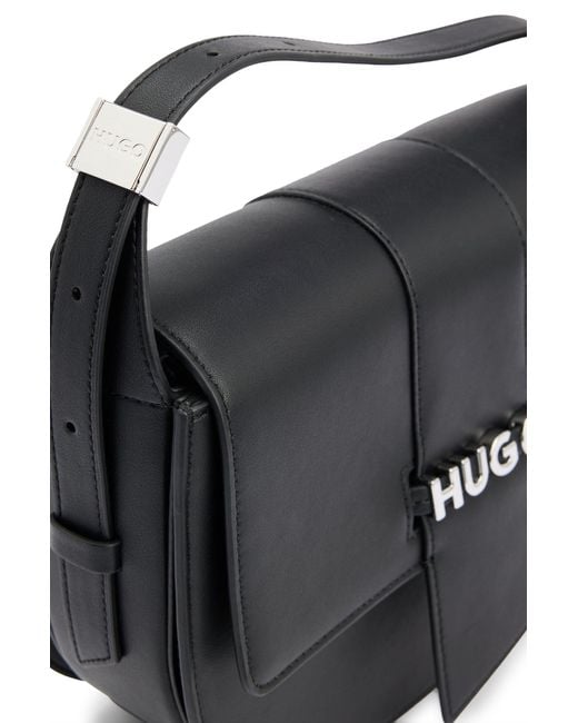 HUGO Black Saddle Bag In Faux Leather With Logo Lettering