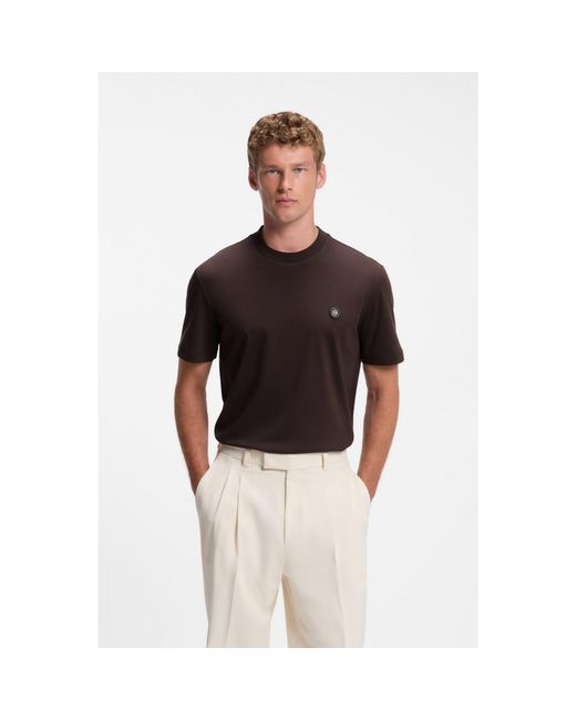 Boss Brown Cotton T-Shirt With Double-B-Monogram Badge for men