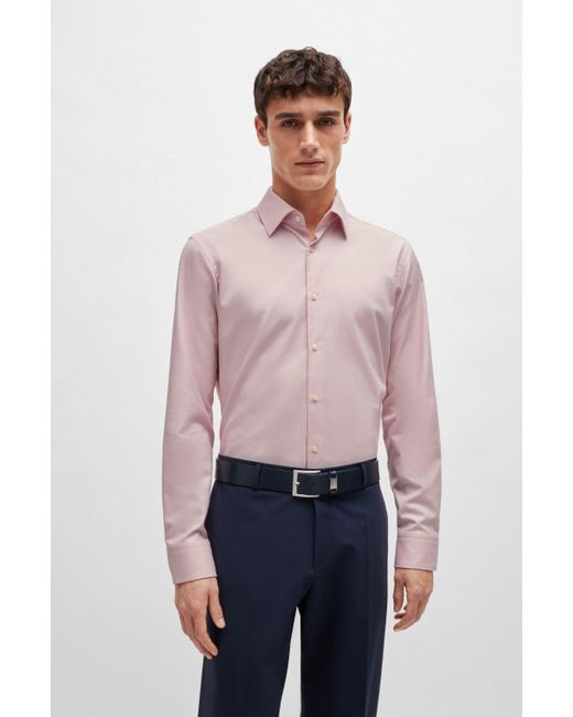 Boss Regular-fit Overhemd Van Gemakkelijk Te Strijken Stretchkatoen Met Structuur in het Pink voor heren