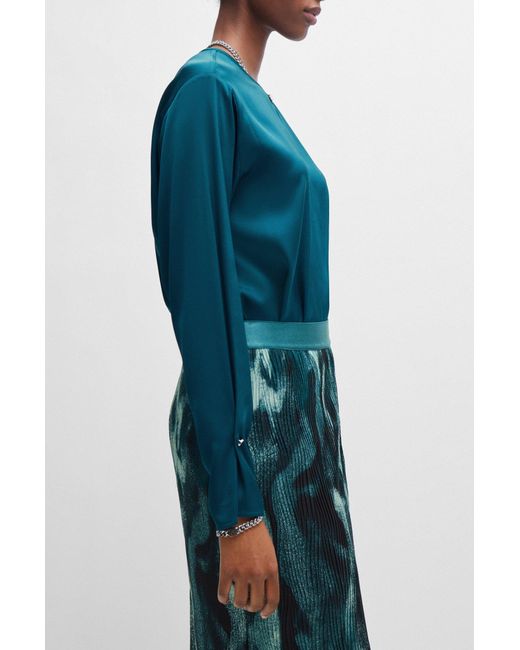 Boss Blue Relaxed-fit Blouse In Stretch Silk With Keyhole Closure